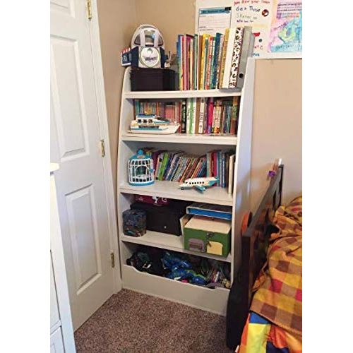  Nova Natural White 4 Tier Bookshelf for Kids Room, Tall Bookcase for Nursery, Child, Boys, Girls Room, Storage Book Case with 5 Open Shelves, Bottom Bin and Safety Curver Side Pane