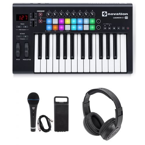  Novation LAUNCHKEY-25-MK2 USB MIDI Keyboard Controller + Mic + Headphones