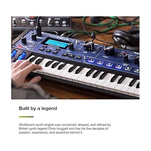  Novation MiniNova Analogue Modelling Compact 37 Mini-key Synth - Tough, compact, powerful mini-synth with pitch-correcting effect vocoder, 256 onboard sounds and five effects per voice layering Blue