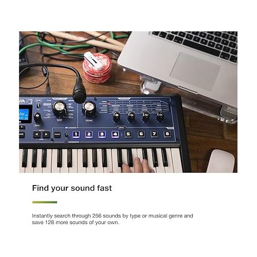  Novation MiniNova Analogue Modelling Compact 37 Mini-key Synth - Tough, compact, powerful mini-synth with pitch-correcting effect vocoder, 256 onboard sounds and five effects per voice layering Blue