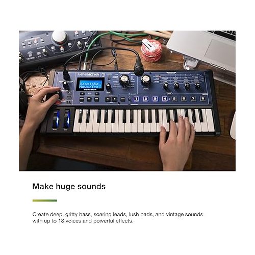  Novation MiniNova Analogue Modelling Compact 37 Mini-key Synth - Tough, compact, powerful mini-synth with pitch-correcting effect vocoder, 256 onboard sounds and five effects per voice layering Blue