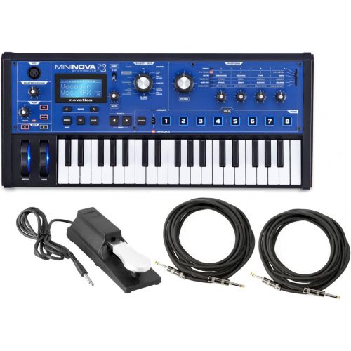  Novation Mini Nova analogue-modeling synthesizer w/ Sustain Pedal and 2 18.6 Instrument Cables