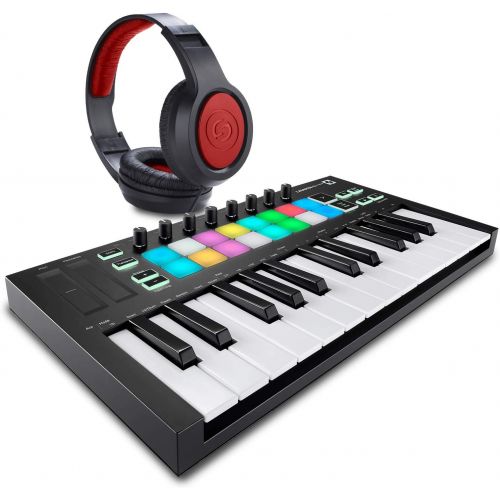  [아마존베스트]Novation Launchkey Mini MK3 25-Key USB MIDI Keyboard Controller + SR360 Over-Ear Dynamic Stereo Headphones & Fibertique Microfiber Cleaning Cloth