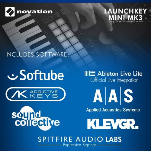  [아마존베스트]Novation Launchkey Mini MK3 25-Key USB MIDI Keyboard Controller + SR360 Over-Ear Dynamic Stereo Headphones & Fibertique Microfiber Cleaning Cloth