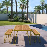 Novogratz 88192YNOE Poolside Paulette Outdoor Table and Bench Set, Yellow