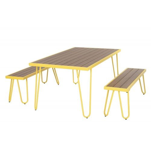  Novogratz 88192YNOE Poolside Paulette Outdoor Table and Bench Set, Yellow