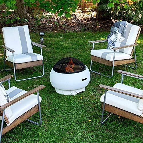  Novogratz Poolside Collection, Asher 27 Wood Burning Fire Pit with Grilling Surface, Bright White