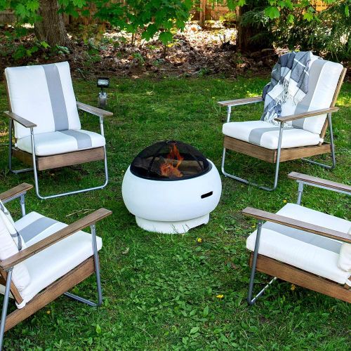  Novogratz Poolside Collection, Asher 27 Wood Burning Fire Pit with Grilling Surface, Bright White