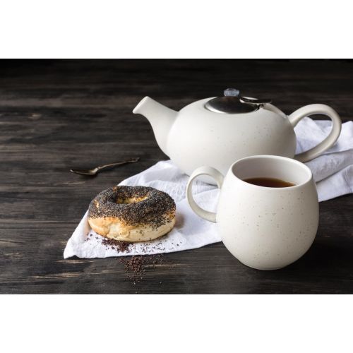  Now Designs London Pottery Pebble Teapot with Stainless Steel Infuser, 4 Cup Capacity, White Flecks
