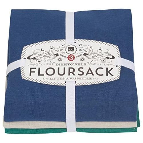  Now Designs 911611 Floursack Kitchen Towels, Set of Three, Navy/Lunar/Emerald, 3 Piece