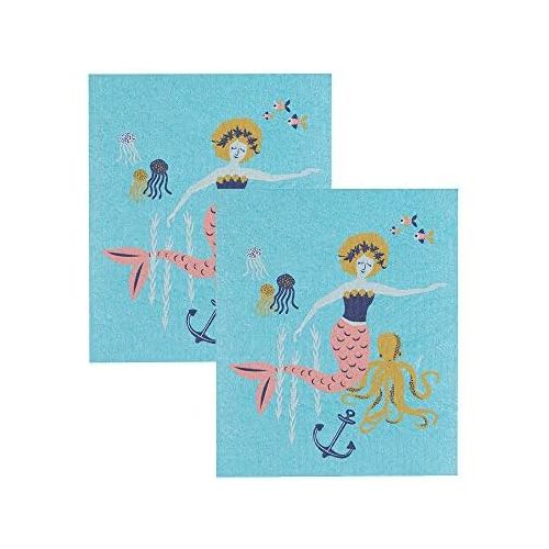  Now Designs Compostable Swedish Dishcloths, Mermaids - 6.5 x 8 in | Set of 2