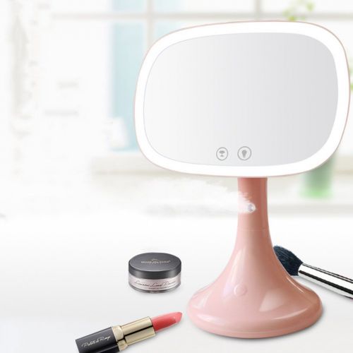  Nrpfell Led lighted makeup mirror,Moisturizing spray rechargeable vanity mirror Desk lamp Touch- screen Table cosmetic mirror-Pink