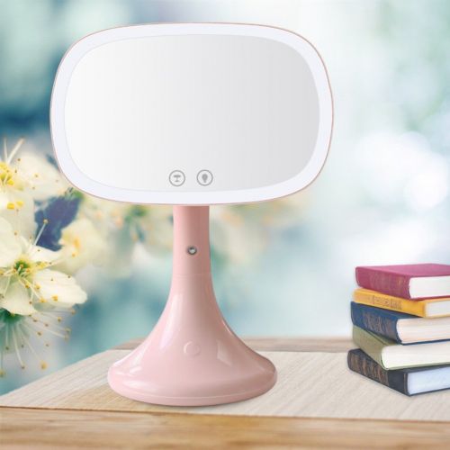  Nrpfell Led lighted makeup mirror,Moisturizing spray rechargeable vanity mirror Desk lamp Touch- screen Table cosmetic mirror-Pink