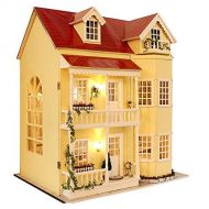Nrpfell DIY Handcraft Miniature Project Kit Wooden Dolls House LED Lights Music Villa