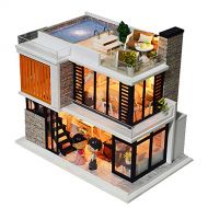 Nrpfell Doll House DIY Miniature Wooden Miniaturas Dollhouse Furniture Swimming Pool Building Villa Kits Toys for Child