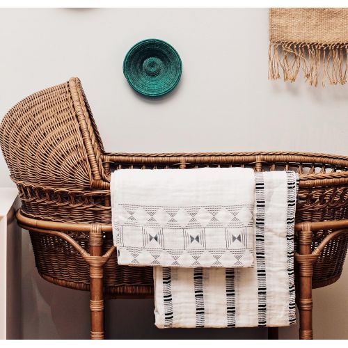  African-Inspired Organic Cotton Newborn Baby Swaddle Blanket Set in Gift Box by Nsaaba (2 Pack) | 47” x 47” Soft and Breathable Infant Sleep Wrap | Great Baby Shower Present for Bo