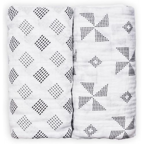  African-Inspired Organic Cotton Newborn Baby Swaddle Blanket Set in Gift Box by Nsaaba (2 Pack) | 47” x 47” Soft and Breathable Infant Sleep Wrap | Great Baby Shower Present for Bo