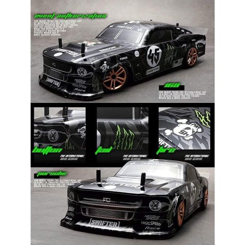  Nsddm 1/18 Mustang RC Car 2.4Ghz Remote Control Car 50+KM/H High Speed Flat Run Toy Car 4WD RC Drifting Racing Vehicle Ball Bearings 5-Wire Servo 9G Server RTR Rc Toy for Adults