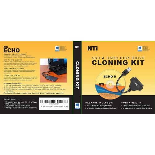  NTI Cloning Kit for SSD and Hard Disk Drives Best Hard Drive Upgrade Kit Software Available via Download and CD-ROM Advanced High-Speed SATA-to-USB 3.0/2.0 Adapter Cable Included