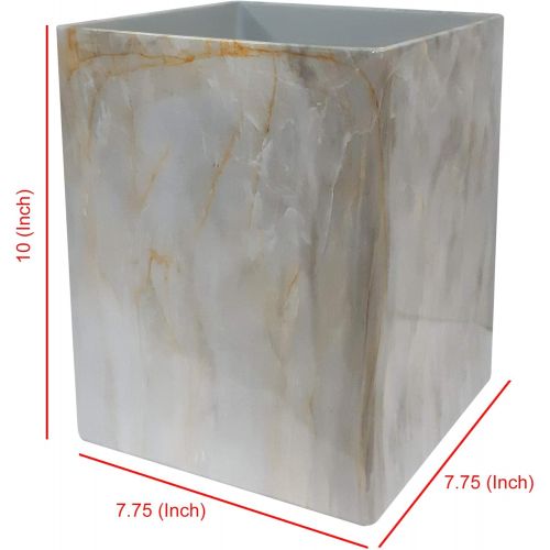  nu steel Stone Hedge Resin Decorative Small Trash Can Wastebasket, Garbage Container Bin for Bathrooms, Powder Rooms, Kitchens, Home Offices, Marble