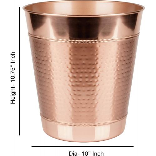  nu steel Copper Hudson Decoration Collection Wastebasket Small Round Vintage Trash Can for Bathroom, Bedroom, Dorm, College, Office, 10 X 10 X 10.8, Hammered Finish