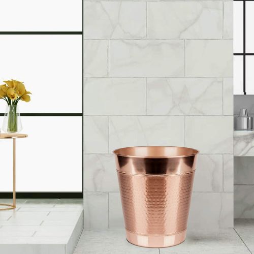  nu steel Copper Hudson Decoration Collection Wastebasket Small Round Vintage Trash Can for Bathroom, Bedroom, Dorm, College, Office, 10 X 10 X 10.8, Hammered Finish