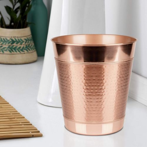  nu steel Copper Hudson Decoration Collection Wastebasket Small Round Vintage Trash Can for Bathroom, Bedroom, Dorm, College, Office, 10 X 10 X 10.8, Hammered Finish