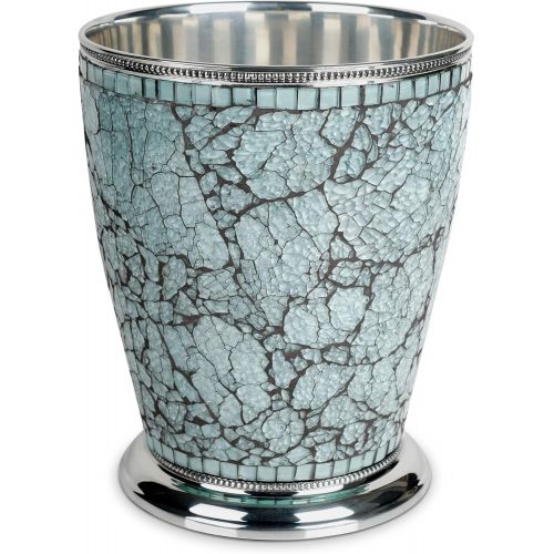  nu steel Iceberg Collection Wastebasket Small Round Vintage Trash Can for Bathroom, Bedroom, Dorm, College, Office, 8.5 x 8.5 x 10.4, Aqua Mosaic Finish