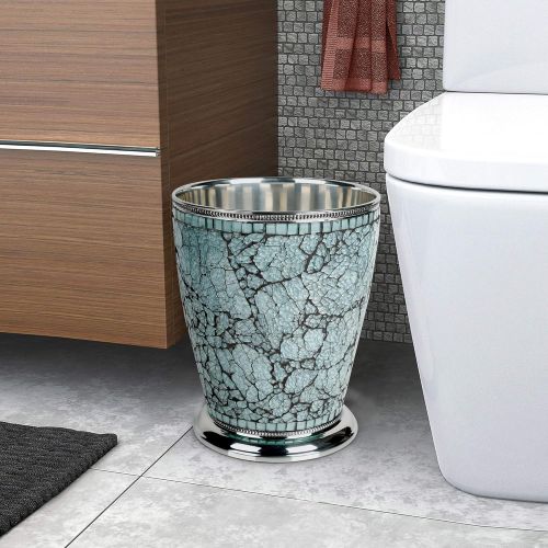  nu steel Iceberg Collection Wastebasket Small Round Vintage Trash Can for Bathroom, Bedroom, Dorm, College, Office, 8.5 x 8.5 x 10.4, Aqua Mosaic Finish