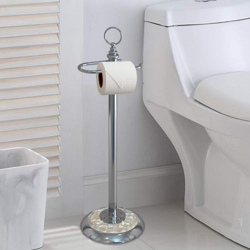  nu steel TGC13MOPH Freestanding Toilet Tissue Paper Roll Holder Stand Metal with Chrome and Mother of Pearl Mosaic Finish