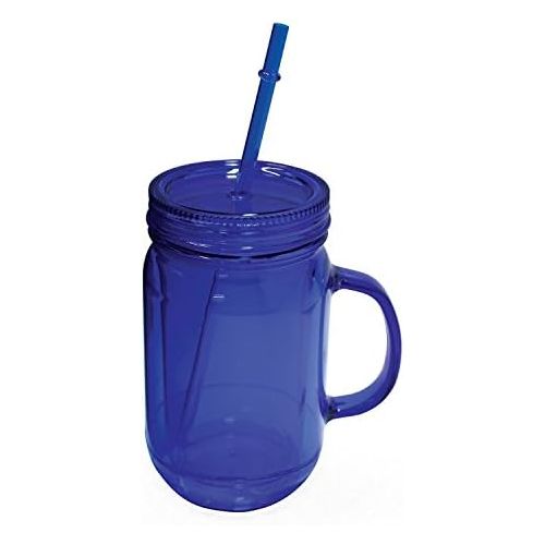  [아마존베스트]NuFazes Blue Mason Jar 20 Oz Doubled wall Acrylic Cup with Straw
