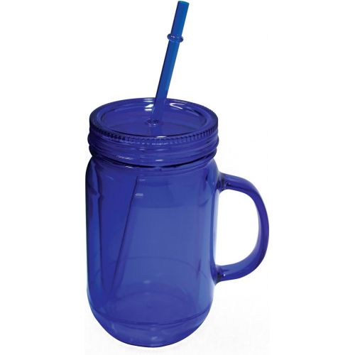  [아마존베스트]NuFazes Blue Mason Jar 20 Oz Doubled wall Acrylic Cup with Straw