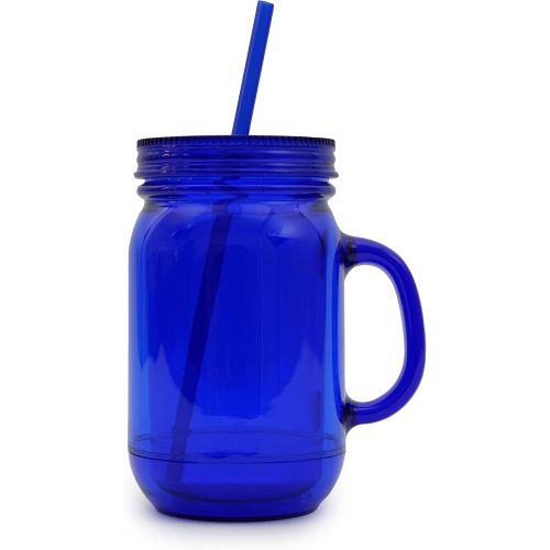  [아마존베스트]NuFazes Blue Mason Jar 20 Oz Doubled wall Acrylic Cup with Straw