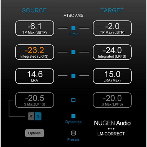  NuGen Audio},description:Either within your NLEDAW or as a stand-alone application, LM-Correct delivers automated compliance with True-Peak correction, solving your compliance iss