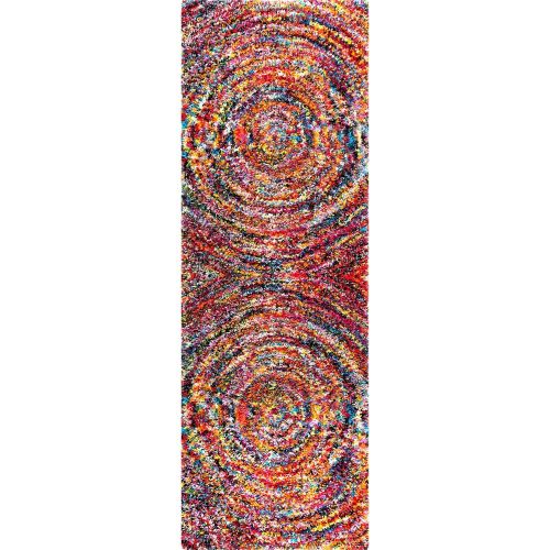  NuLOOM Soft & Plush Swirl Geometric Multi Shag Runner Rug, 2 Feet 8 Inches by 8 Feet (28 x 8)