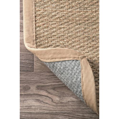  NuLOOM Handmade Natural Fiber Cotton Border Seagrass Beige Area Rugs, 4 Feet by 6 Feet (4 x 6)