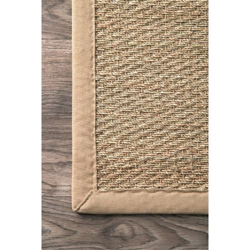  NuLOOM Handmade Natural Fiber Cotton Border Seagrass Beige Area Rugs, 4 Feet by 6 Feet (4 x 6)