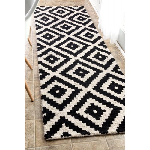  NuLOOM nuLOOM Contemporary Kellee Diamond Wool Runner Rug, 2 6 x 12, Black