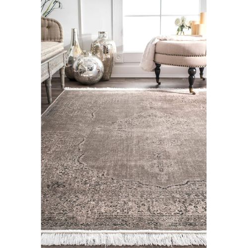  NuLOOM nuLOOM 200DCRS03B Vintage Medallion Cantrell Fringe Area Rug, 7 6 x 9 6, Light Brown