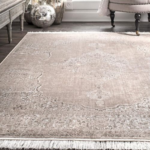  NuLOOM nuLOOM 200DCRS03B Vintage Medallion Cantrell Fringe Area Rug, 7 6 x 9 6, Light Brown