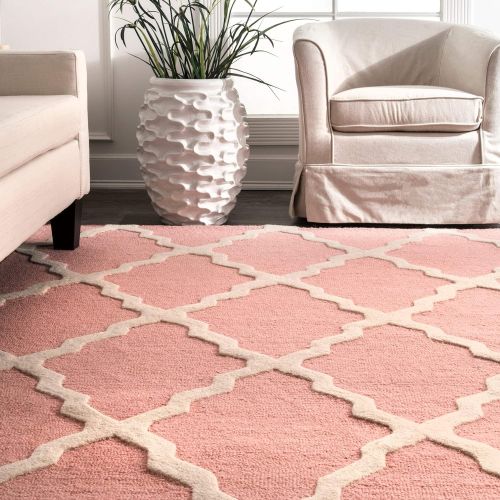  NuLOOM nuLOOM Varanas Collection Marrakech Trellis Contemporary Transitional Hand Made Area Rug, 5 Feet by 8 Feet, Baby Pink