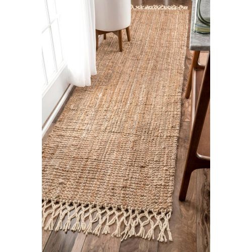  NuLOOM nuLOOM Hand Woven Jute Wool Fringe Runner Area Rugs, 2 6 x 8, Natural