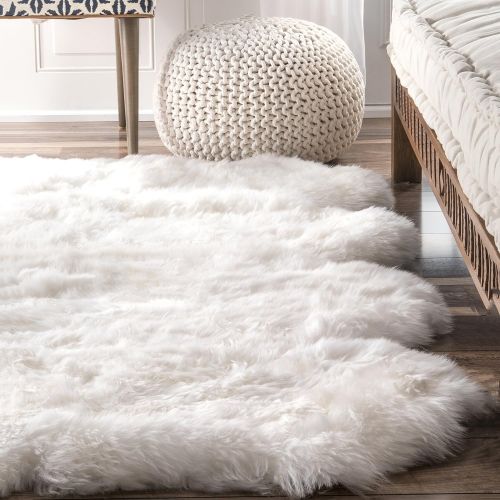  NuLOOM nuLOOM Sheepskin Collection Luxe Shag and Flokati Contemporary Hand Made Area Rug, Sexto Pelt, Natural