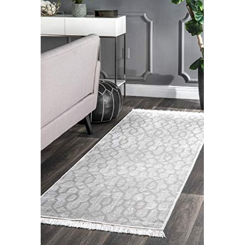  NuLOOM nuLOOM DCRS05A Distressed Trellis Viola Fringe Area Rug, 5 x 8, Silver