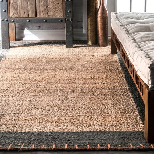  NuLOOM nuLOOM Natura Collection Cameron Jute Solid and Striped Natural Fibers Hand Made Area Rug, 7-Feet 6-Inch by 9-Feet 6-Inch, Natural