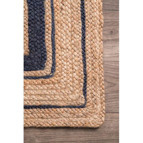  NuLOOM nuLOOM TADR04B Braided Rikki Border Jute Rug, 4 x 6, Navy