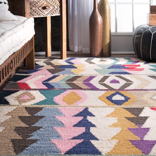  NuLOOM nuLOOM Bohemian Geometric Tribal Hand Made Woolen Runner Area Rugs, 2 6 x 8, Multicolor