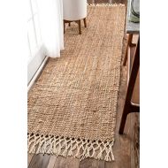 NuLOOM nuLOOM Hand Woven Jute Wool Fringe Runner Area Rugs, 2 6 x 10, Natural