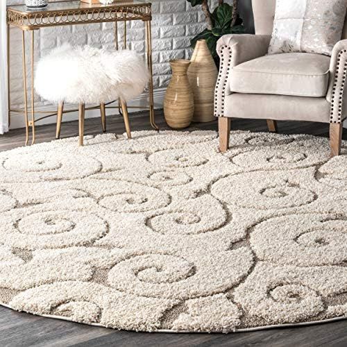  NuLOOM nuLOOM OZSG06A Geometric Maisha Shag Rug, 7 10 Round, Cream