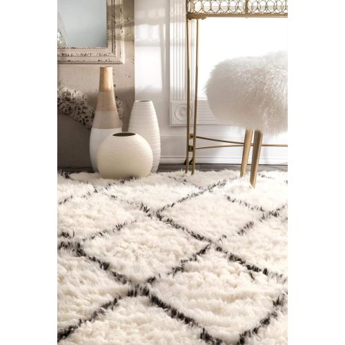  NuLOOM nuLOOM Handmade Moroccan Trellis Wool Shag Rug, 4 Feet by 6 Feet